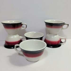 Jackson China Coffee Cups 8oz Mug  (6) Restaurant Ware Airbrushed Black Maroon